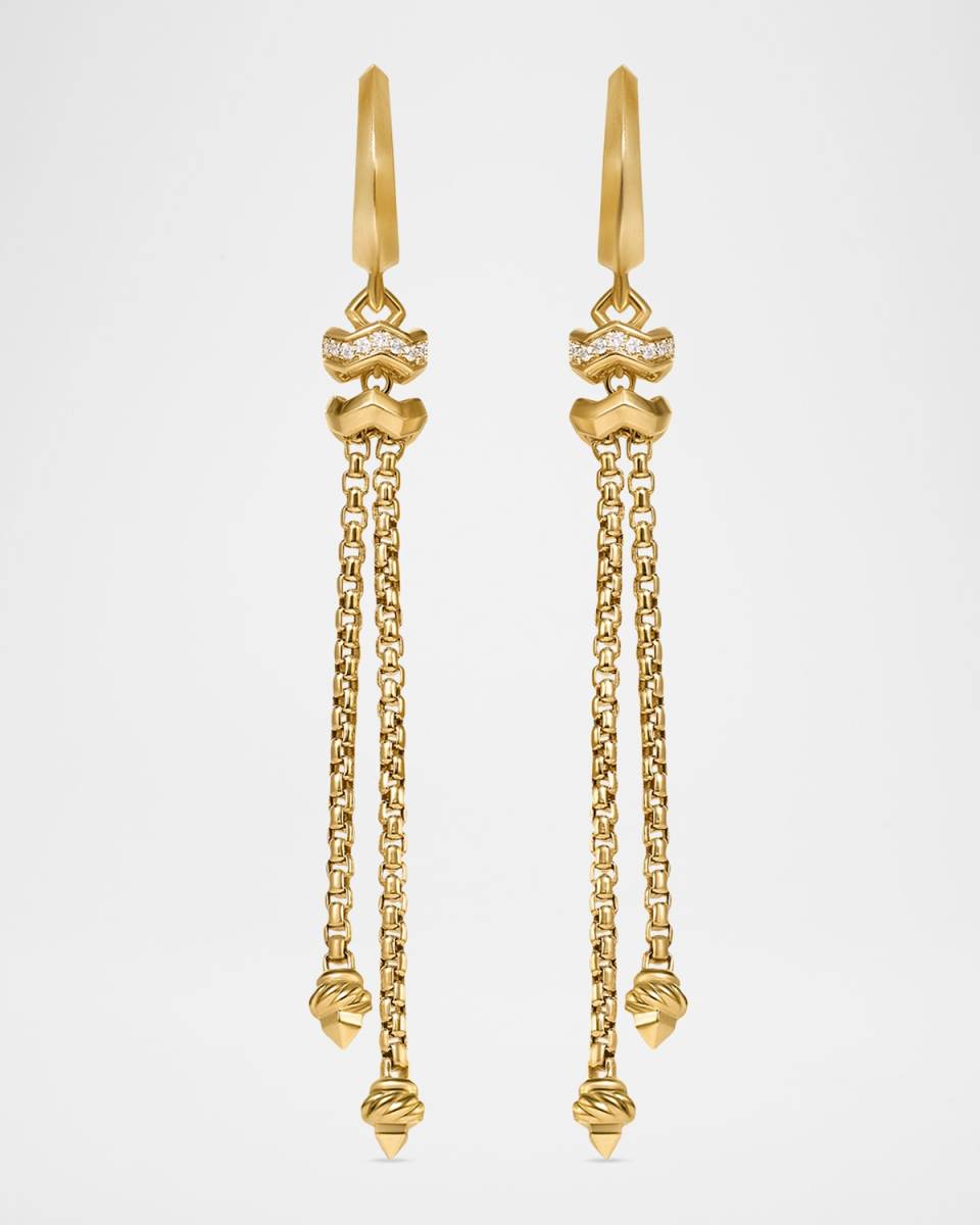 Zig Zag Stax Chain Earrings with Diamonds in 18K Gold, 64.5mm